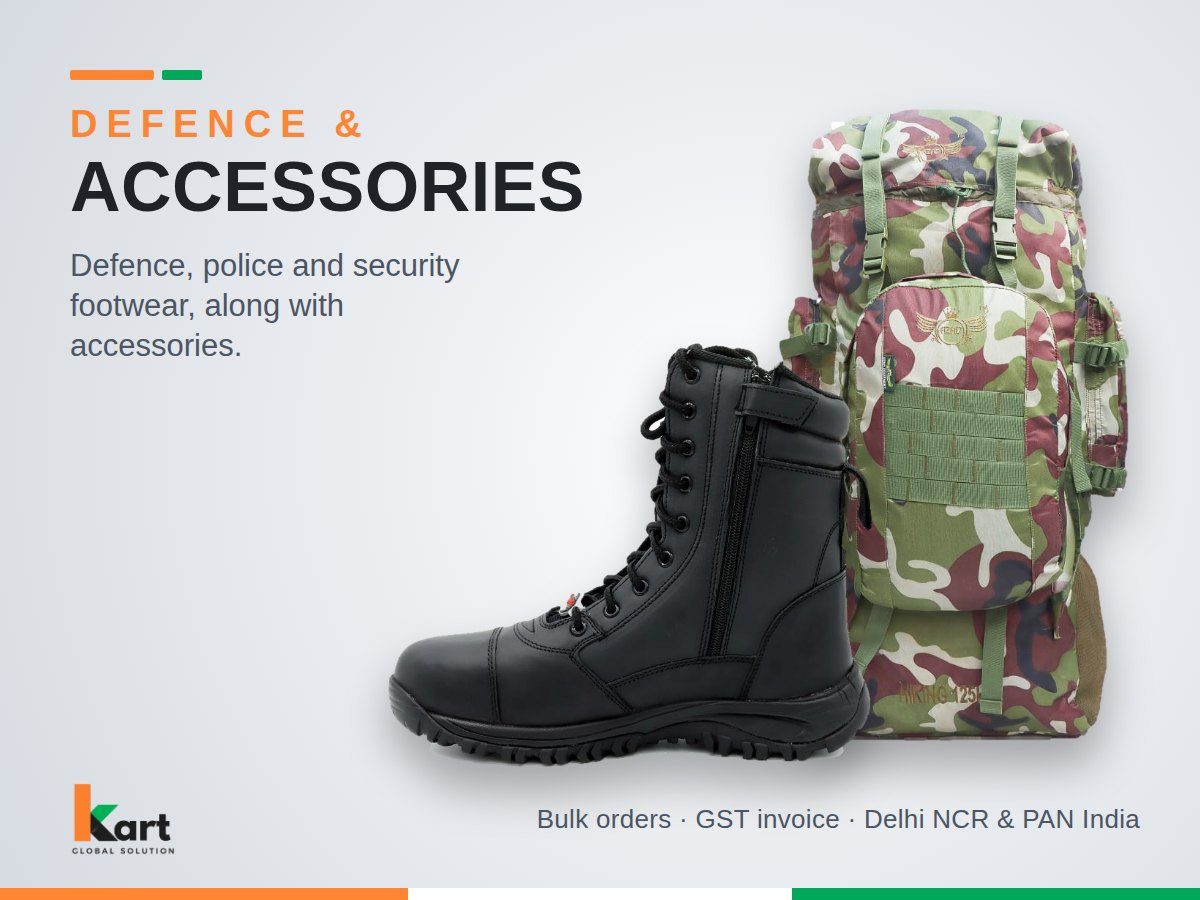 Black security boot and camouflage backpack