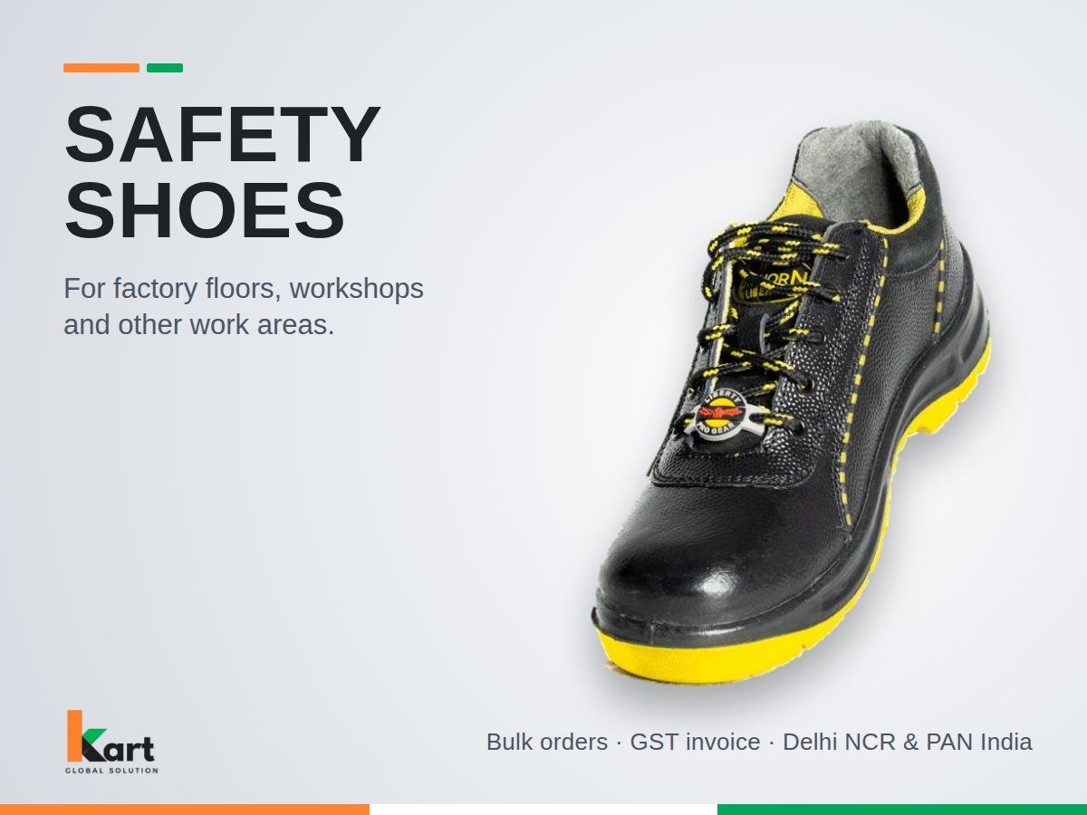 Black leather safety shoe with yellow sole